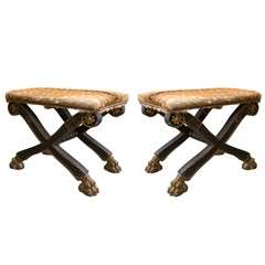 Pair of Russian Neoclassical Style X-form Benches