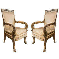 French Empire Style Painted Armchairs by Jansen