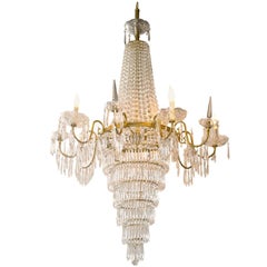 French Empire Style Crystal Chandelier Nine Bronze Arms With Prisms And Bobeches