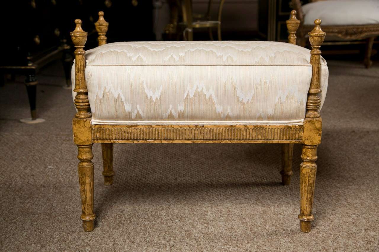 Pair of French Louis XVI Style Painted Benches 1940s Painted In Faux Finish 3