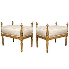 Pair of French Louis XVI Style Painted Benches 3