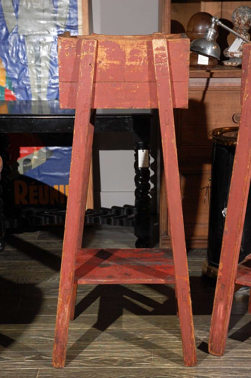 Edwardian Pair of French Country Red Painted Wooden Planters on Long Splayed Legs 