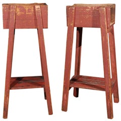 Pair of French Country Red Painted Wooden Planters on Long Splayed Legs 