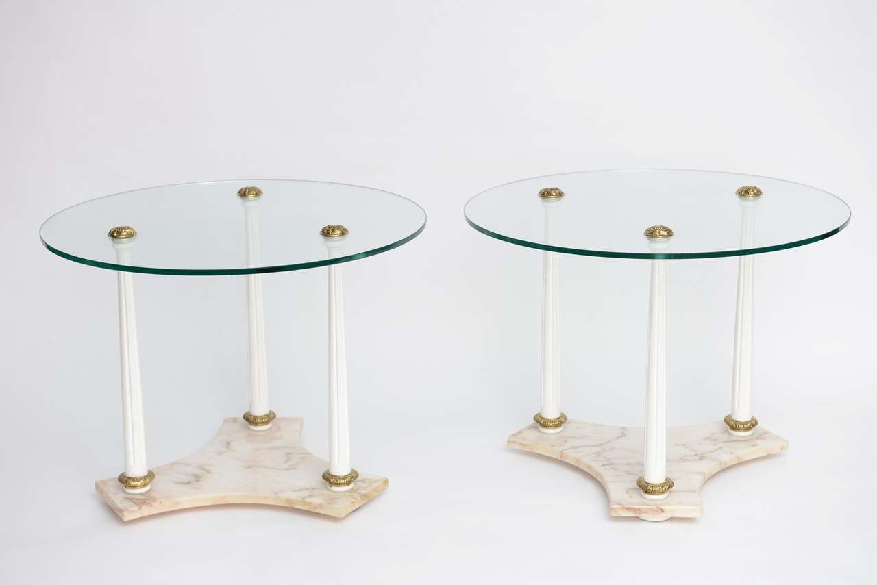 Pair of neoclassical side or end tables. 
it can support a larger glass top if needed