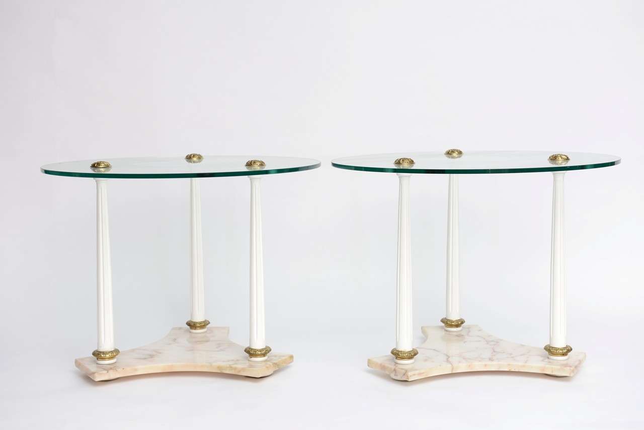 Mid-20th Century SALE! SALE! SALE! PR/NEOCLASSICAL SIDE TABLES  FLUTED legs marble base For Sale