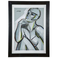 'Jeune Femme au Casque' Pastel by S. Gisclard 8