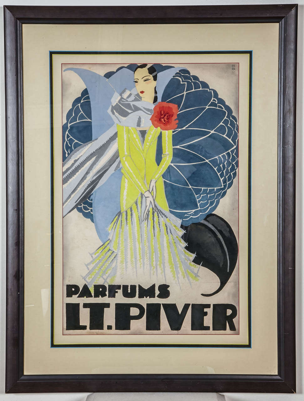 Original watercolor for an advertising project for the LT. Piver perfumes. PERA signature on the top right front. Circa 1925. Dimension without frame and at sight: 38cm x 58cm.
