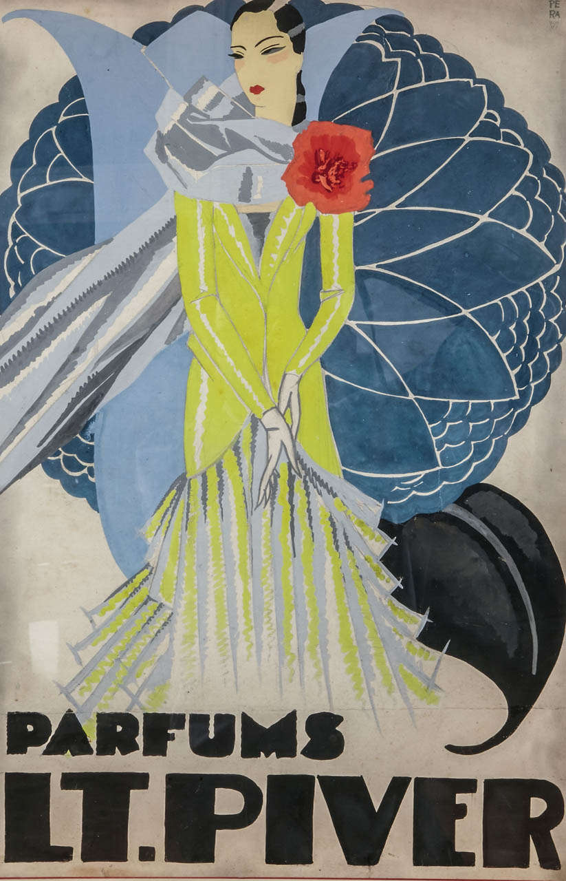 Paper Circa 1925 Oirignal Watercolor for a Perfume Advertising Project by Pera