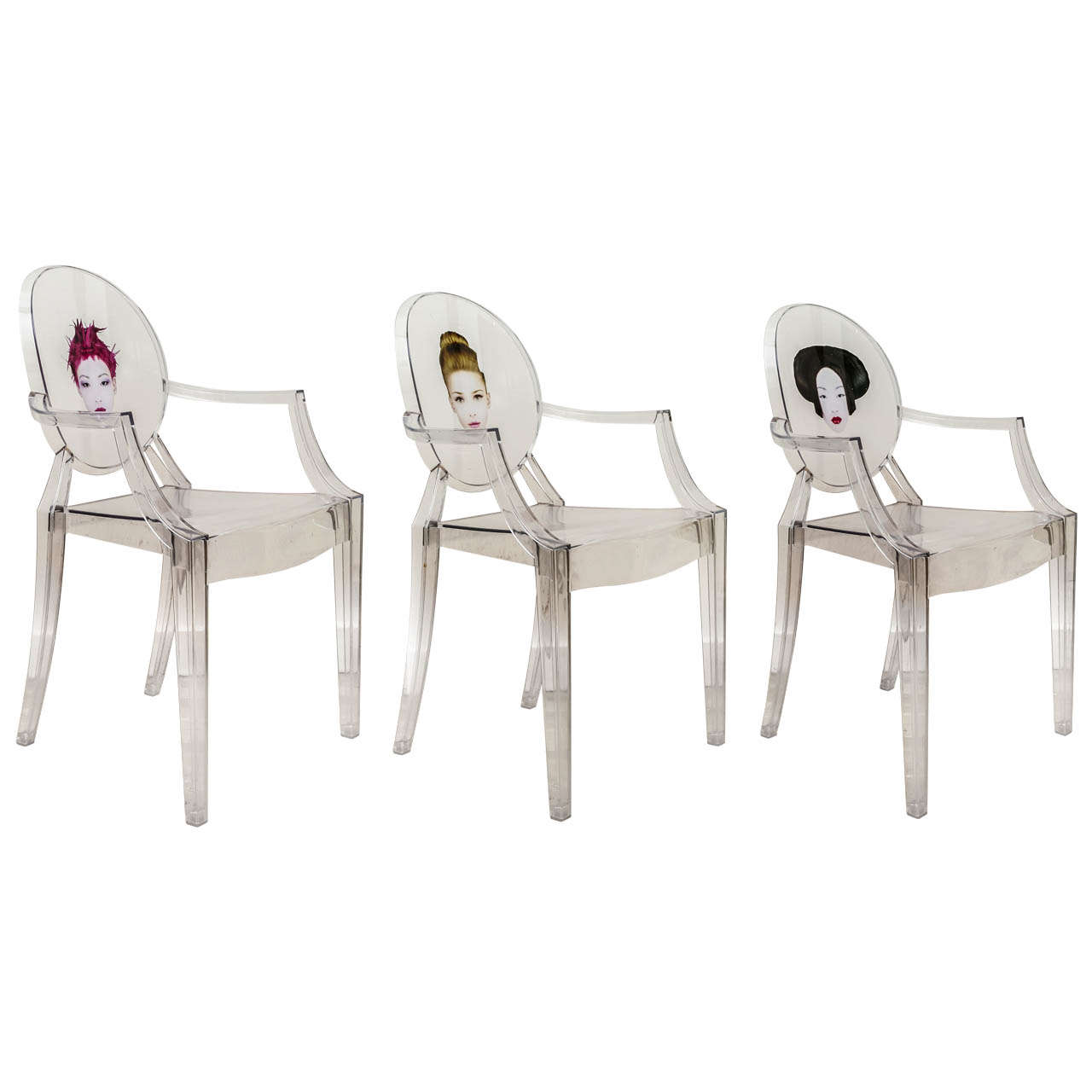 Set of Three Louis Ghost Armchairs Exclusively Designed for the Paris Kong Restaurant by Philippe Starck