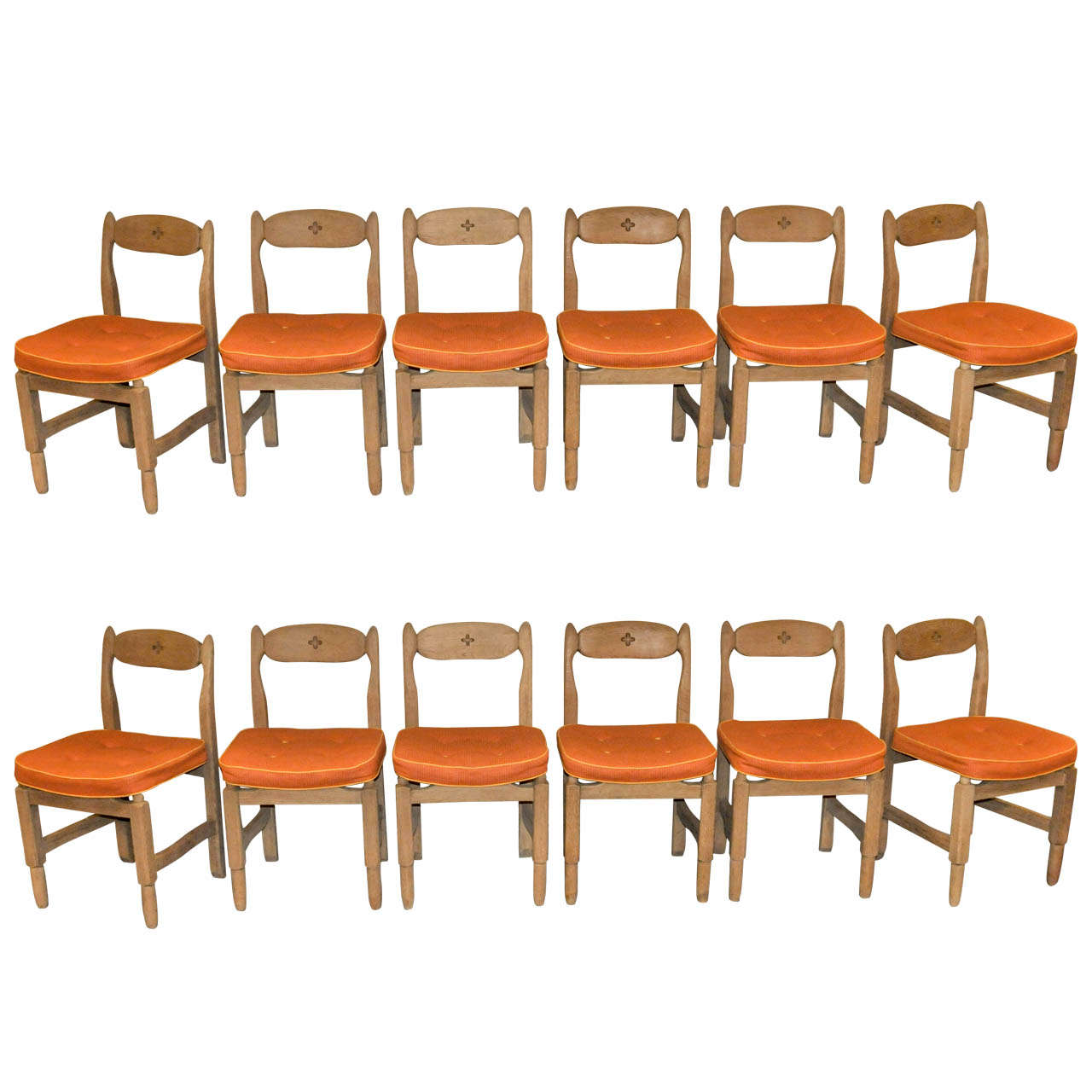 Set of twelve 1950's Chairs by Guillerme et Chambron For Sale