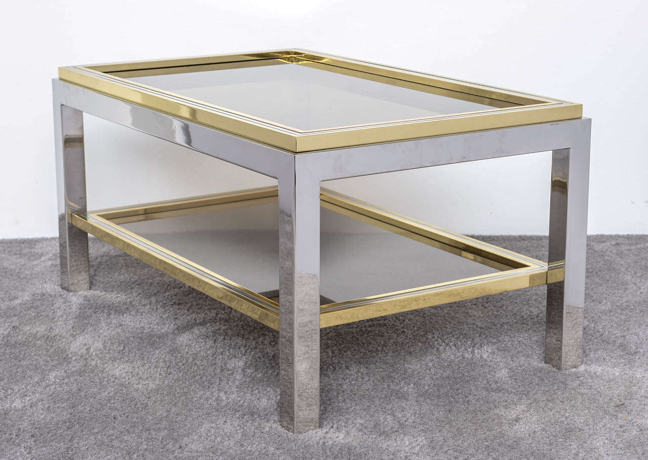 Mid-Century Modern Italian Mid Century Chrome and Brass Coffee Table in the Style of Willy Rizzo