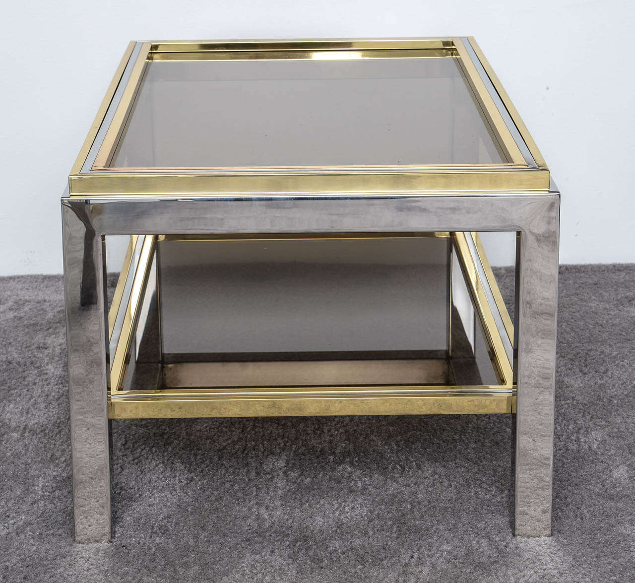 Italian Mid Century Chrome and Brass Coffee Table in the Style of Willy Rizzo In Good Condition In Miami, FL