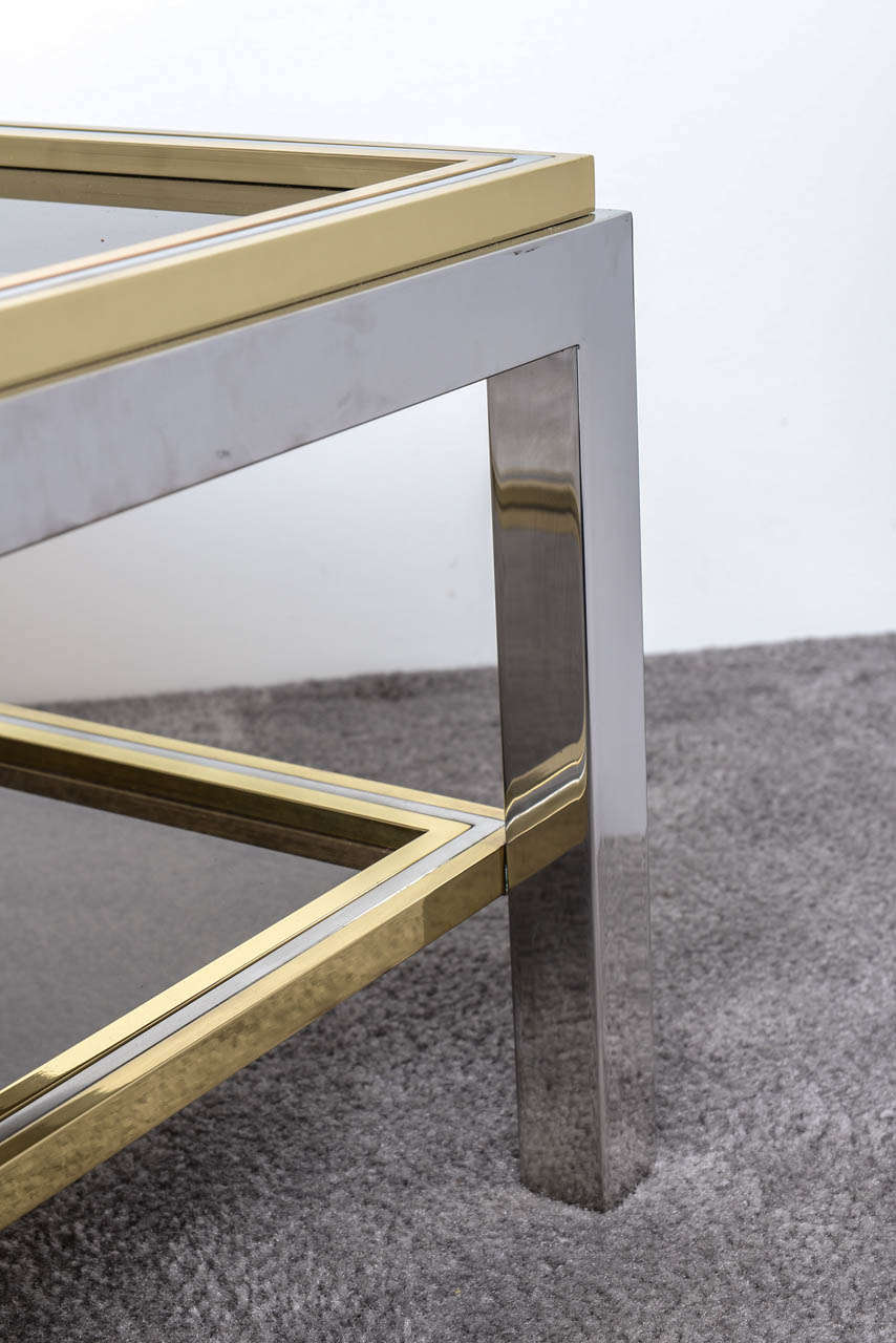 Late 20th Century Italian Mid Century Chrome and Brass Coffee Table in the Style of Willy Rizzo