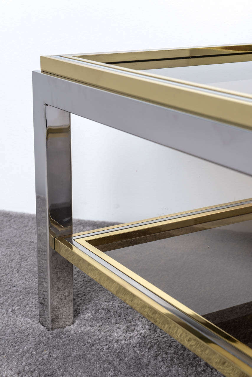 Italian Mid Century Chrome and Brass Coffee Table in the Style of Willy Rizzo 1