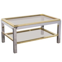 Italian Mid Century Chrome and Brass Coffee Table in the Style of Willy Rizzo