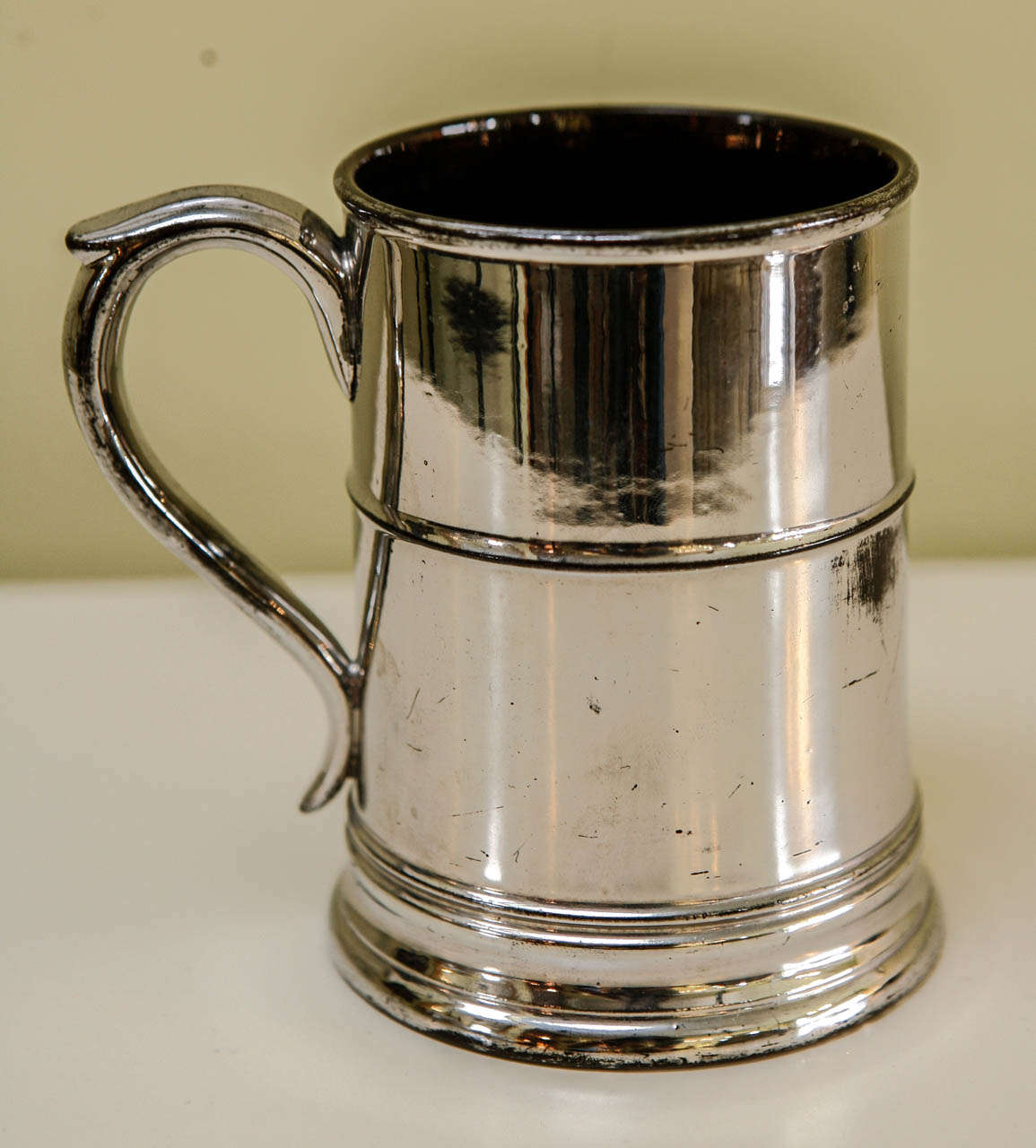 This Silver Luster Tankard, c. 1800, is from a collection purchased for the shop. Silver Luster, known as 