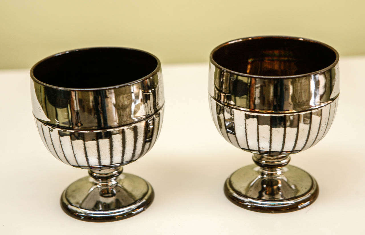 An English Silver Luster Pair of Goblets, c. 1820