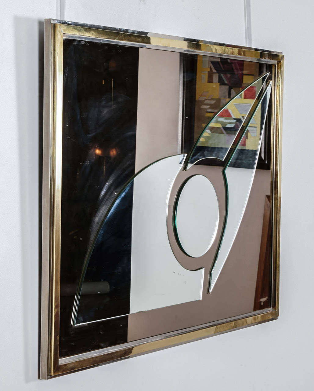 Italian Rectangular Gilt Brass, Chromed Steel Framed Mirror by R. Rega, Italy, 1970’s. For Sale