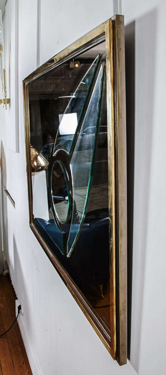 Rectangular Gilt Brass, Chromed Steel Framed Mirror by R. Rega, Italy, 1970’s. In Good Condition For Sale In Paris, FR