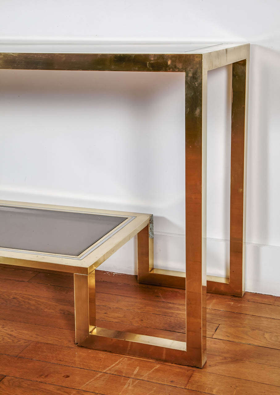 Late 20th Century Gilt Brass and chromed Steel Console table by R. Rega, Italy, 1970s For Sale