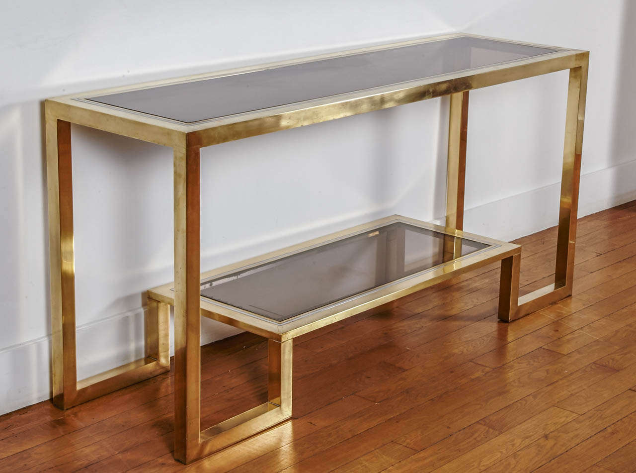 Gilt Brass and chromed Steel Console table by R. Rega, Italy, 1970s For Sale 2
