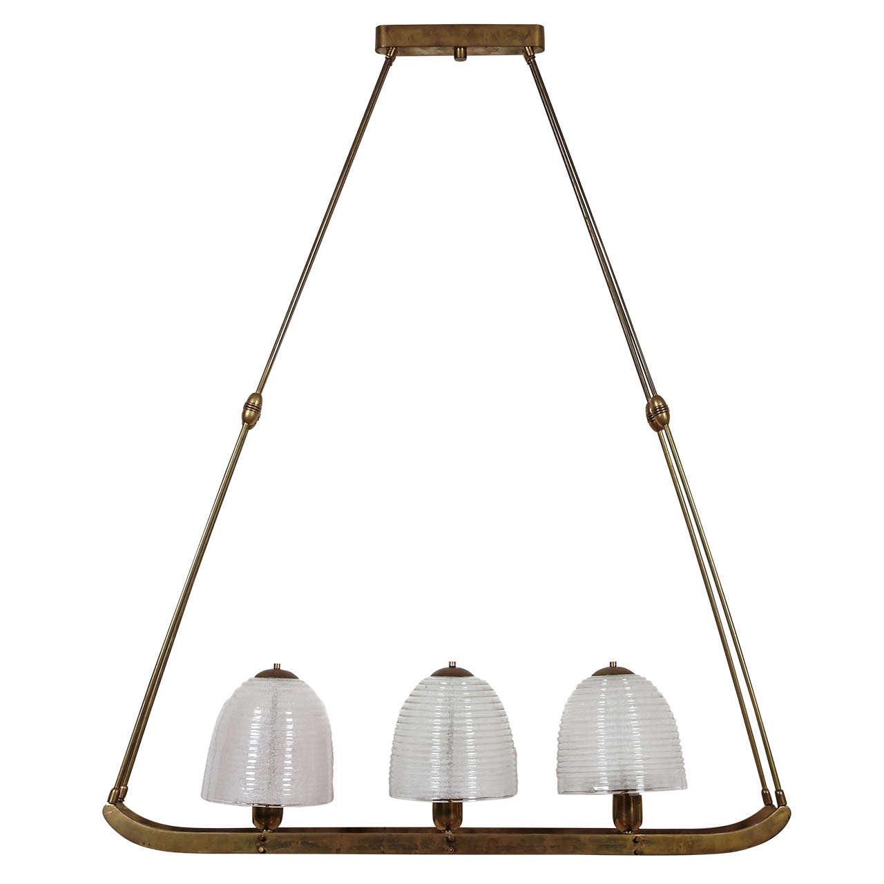 Gilt Brass and White Glass Chandelier by Murano, E. Barovier, Italy