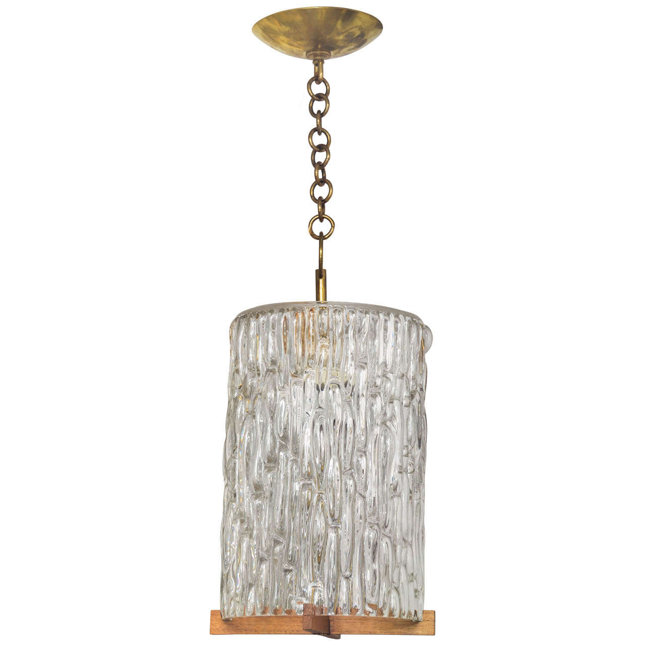 Textured Glass Pendant with Wood and Brass Detail by Kalmar
