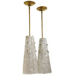 Conical Textured Glass Pendant Ceiling Fixtures with Brass Hardware by Kalmar
