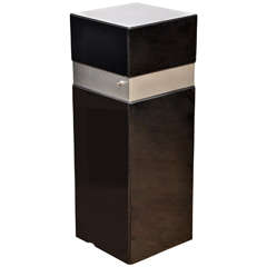 Small Black Lucite Illuminated Pedestal with Steel Band Detail