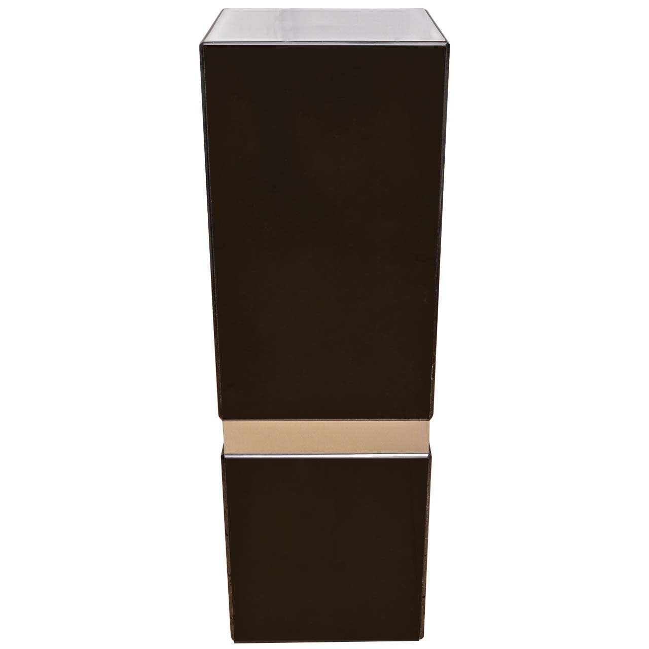 Medium Black Lucite Illuminated Pedestal with Steel Band Detail