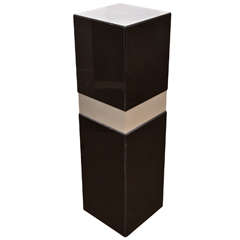 Large Black Lucite Illuminated Pedestal with Steel Band Detail