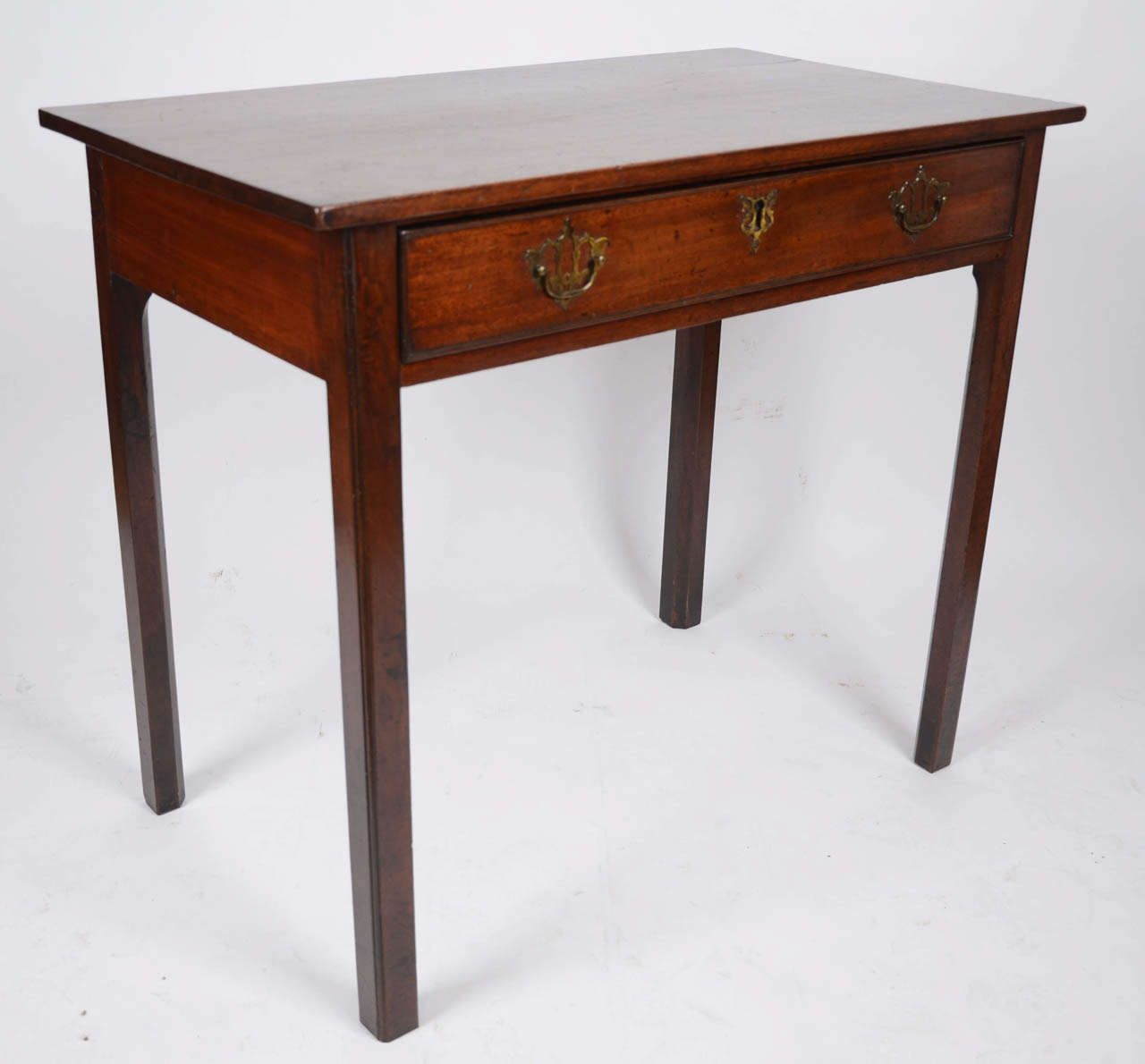 George III Period Mahogany Single Drawer Side Table with Original Rococo Handles