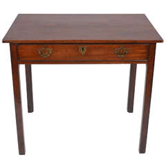 Antique George III Period Mahogany Single Drawer Side Table with Original Rococo Handles
