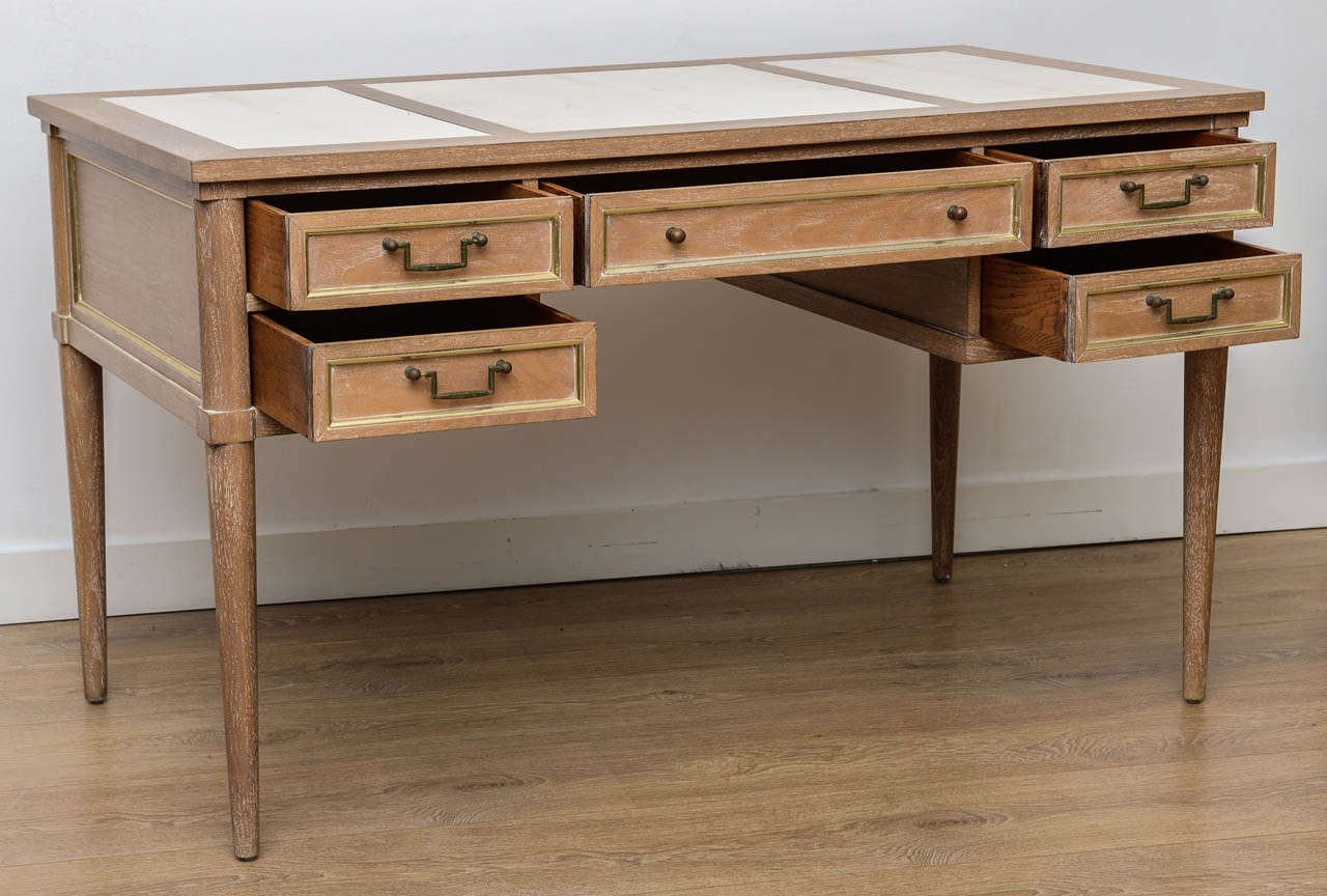 American NeoClassical style Cerused and Parchment Desk.