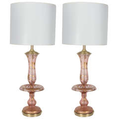 Pair of Smoked Amethyst Murano Glass Lamps by Barovier