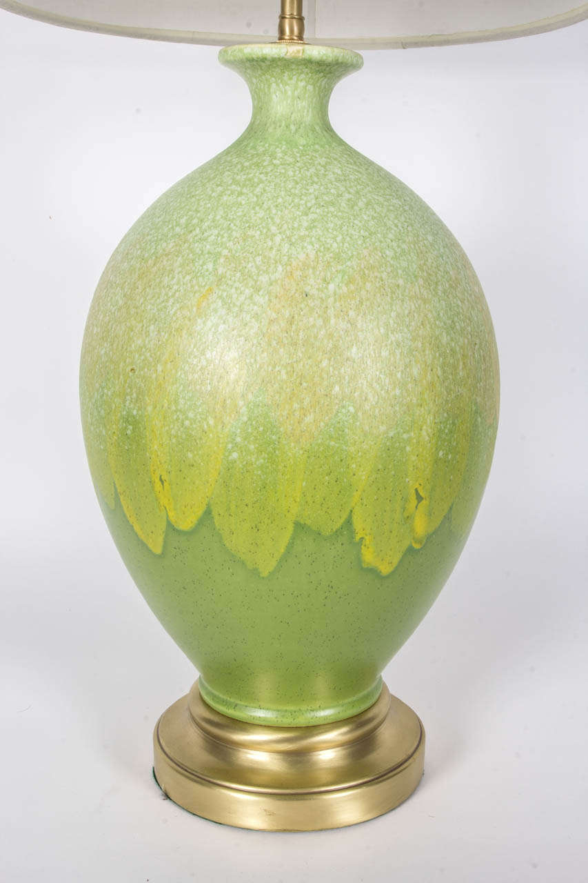 Italian Spring Green Glazed Ceramic Lamps In Excellent Condition In New York, NY