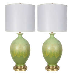 Italian Spring Green Glazed Ceramic Lamps