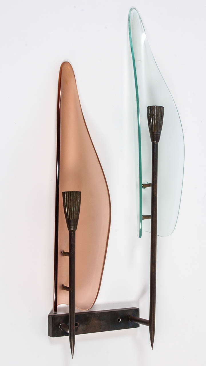 Mid-Century Modern Three Sconces Attributed to Fontana Arte For Sale