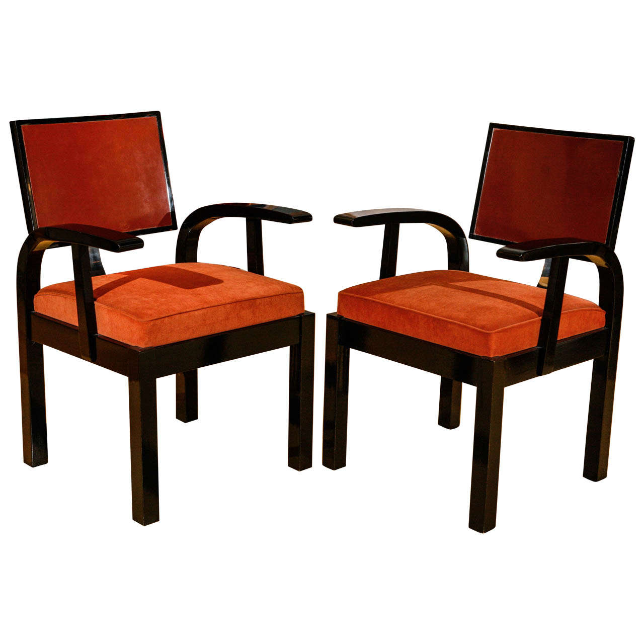 Pair of Black Lacquer Hungarian Modernist Chairs For Sale