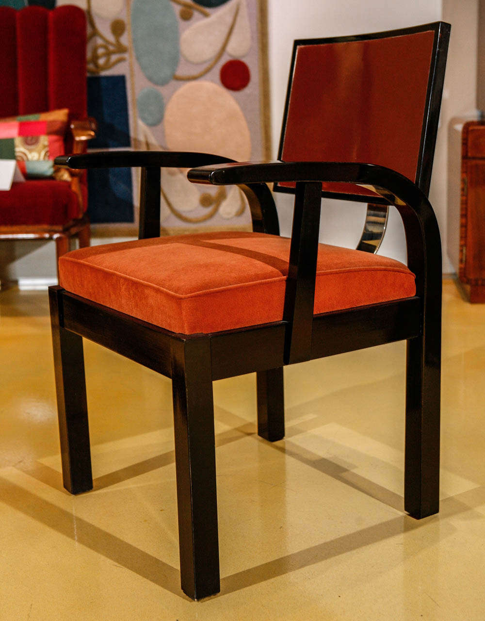 Pair of Black Lacquer Hungarian Modernist Chairs In Good Condition For Sale In Beverly Hills, CA