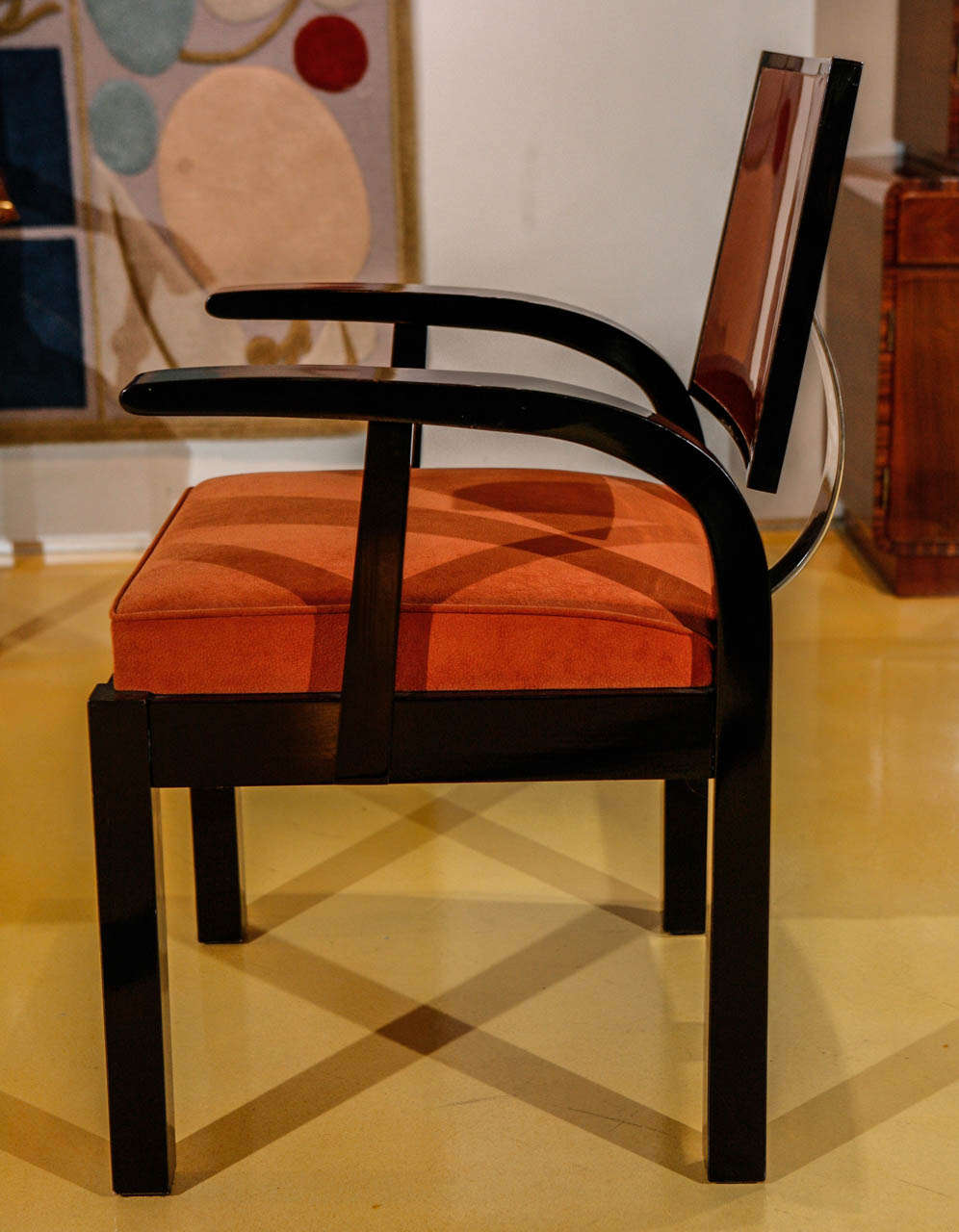 Pair of Black Lacquer Hungarian Modernist Chairs For Sale 1