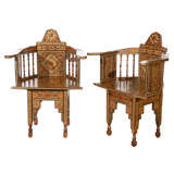 Antique Pair  Syrian Library Barrel-Back Chair