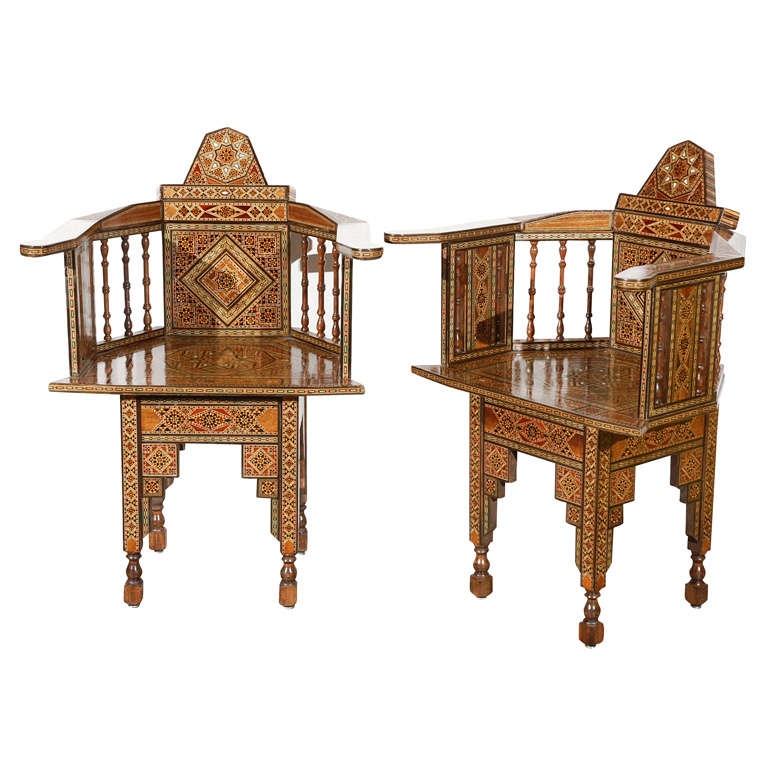 Pair  Syrian Library Barrel-Back Chair