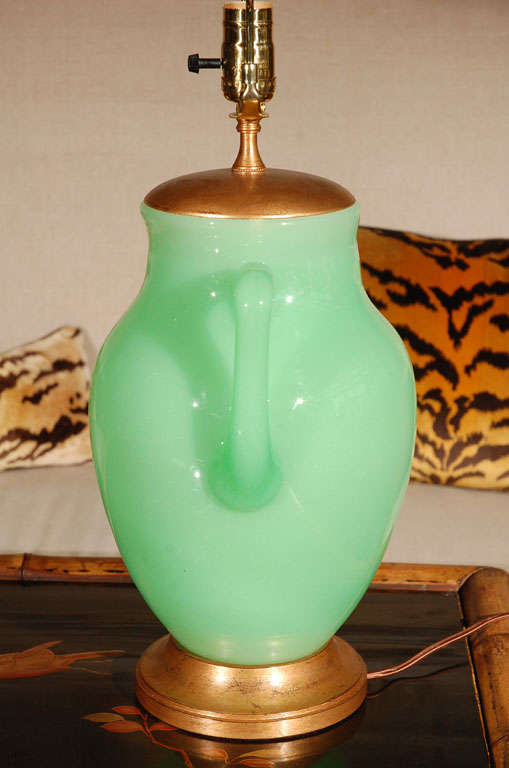19th Century Green, Opaline Steuben Lamp