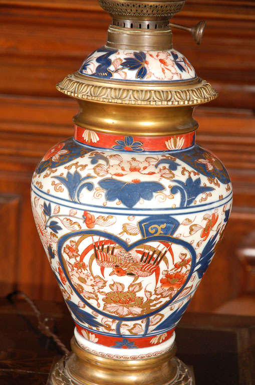 Gilt Antique Pair of Imari Lamps For Sale