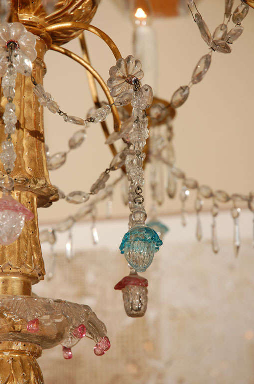 Hand-Carved Genovese, Giltwood and Crystal Chandelier For Sale