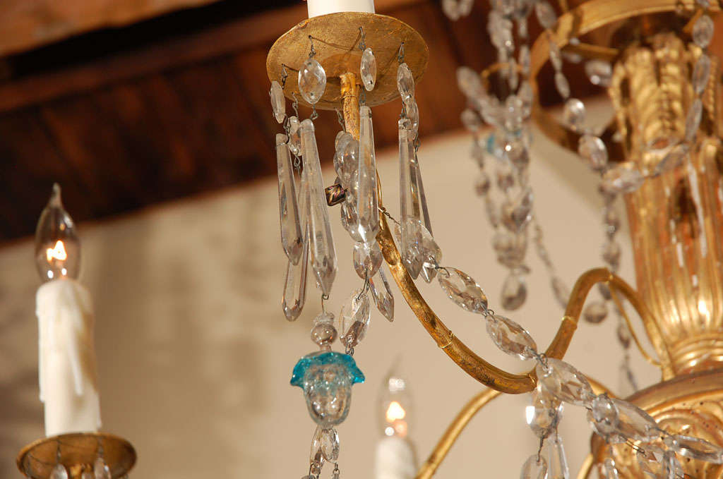 18th Century and Earlier Genovese, Giltwood and Crystal Chandelier For Sale