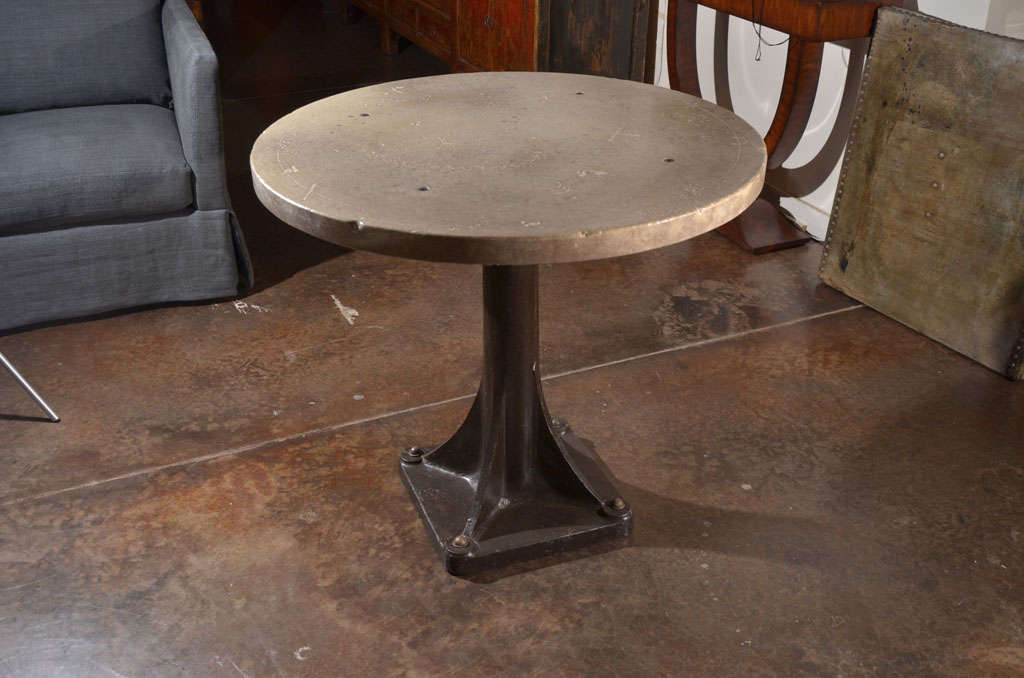 Antique French Industrial Table Base with Limestone Top