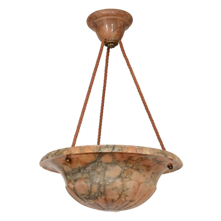 Carved Neoclassic Alabaster Light Fixture For Sale