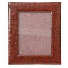 Antique Oversized Brown Crocodile Leather Frame
